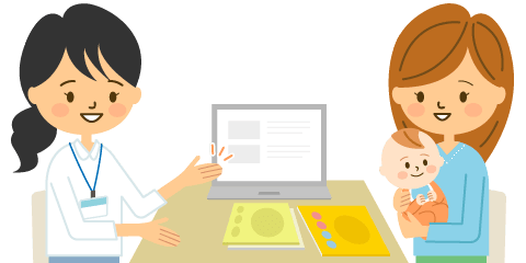 振り返りのあとは、今号の教材を受け取ります。働きかけのアドバイスも。