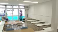明るい教室です。<br />
冷暖房完備で、夏も涼しく学習できます。