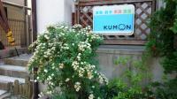 教室入口です。看板の左の階段を上って教室入口へ。