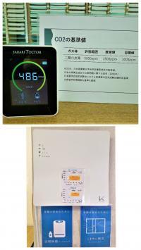 CO2センサ-、光触媒空気清浄器にて <br />
教室内の喚起対策を徹底しております。