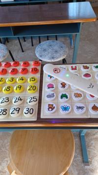 感染対策をしています。教具の除菌もしています。