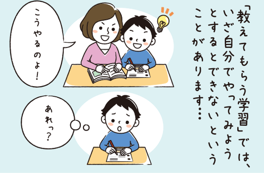 「教えてもらう学習」では、いざ自分でやってみようとするとできないということがあります…「こうやるのよ！」「あれっ？」